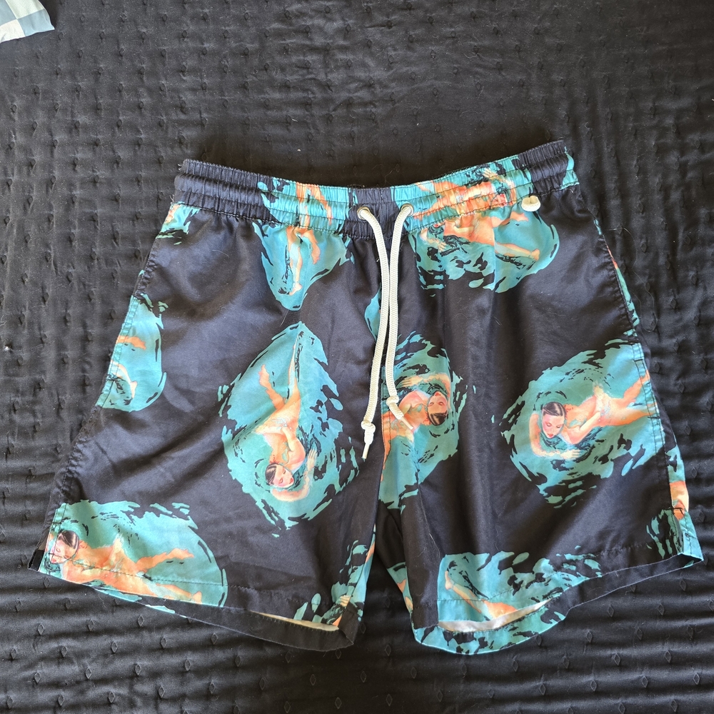 Stylish Black Swim Trunks with Vibrant Print